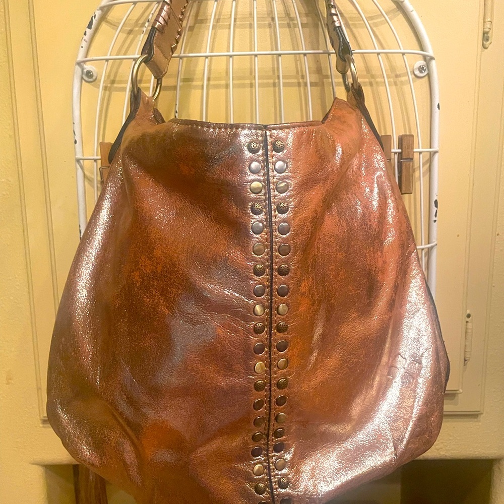 Patria Nash Metallic copper and Brown Studded Women's Bag